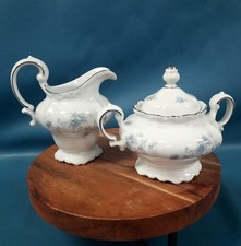 Johann Haviland Creamer & Sugar Blue Garland Silver Trim Germany Floral picture