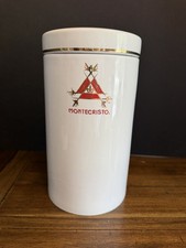Montecristo Ceramic Cigar Humidor Jar White Gold Trim Tobacco Canister Lid 10