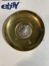 Lalaounis Athens 925 Sterling Silver Owl Coin Brass Dish Greece picture