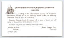 1973 Mayflower Descendants Postal Card Boston MA Pilgrim Society Meeting Invite picture