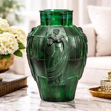 Exceptional Antique Art Deco Malachite Glass Figural Vase Home Decor picture