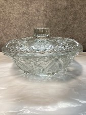Vtg KIG Malaysia Diamond Cut Glass Dish Fluer De Lis W Lid Indonesia picture