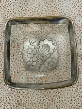 MCM Signed Georges Briard Silver Overlay Floral Design Square Candy Dish 8” VGUC picture
