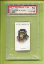 1933 JOHN PLAYER & SONS WILD ANIMAL HEADS TOBACCO CARD #15 CHIMPANZEE PSA 7 picture