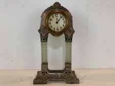 Antique German Mauthe Art Nouveau Glass Pillar Portico Mantel Clock c1900 Untest picture