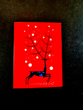 1 VTG American Artists Group Eyvind Earle Xmas Greeting Card “Leaping Deer” Fun picture