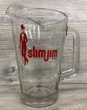 Heavy Clear Glass Slim Jim Logo Advertising Beer Lemonade Tea Drink Pitcher picture