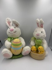 HALLMARK Easter Bunny Plush Lot of 2 NWT with Egg & Frog Chick Basket WORKS ￼ picture