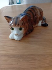 Vintage Just Cats & Co Staffordshire Ginger Tabby Cat Crouching Green Eyes picture