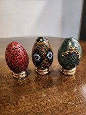 3  Franklin Mint Eggs: Ukrainian Floral, Red Cinnabar, Green Italian Carrara picture