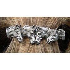 FOUR HORSE hair barrette, scarf Pewter French Style clip  Equestrian Jewelry picture