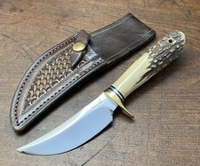 VINTAGE H. E. DRAPER HANDMADE ALASKAN SKINNER HUNTING KNIFE LEATHER SHEATH picture
