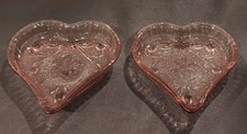 Vintage Tiara Pink Peach Heart Sandwich Glass Trinket Nut Dish, Set Of 2 picture