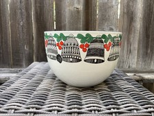 FLAW Vintage Kaj Franck Arabia Finland Enamel Bowl Garland Bells Holly & Berries picture