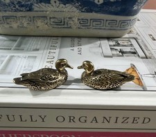 Brass Duck Figurines Set of 2 Miniature Mallard Bird Collectibles picture