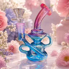 Mini Pink Blue Chrome Recycler Glass Bong with Bowl & Loop Handle - 5 inch picture