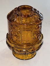 VTG Indiana Glass Amber Stars & Bars Fairy Lamp Light Candle Holder picture