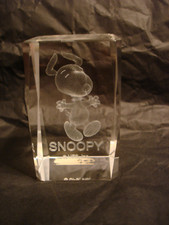 Snoopy UFS, Inc. Glass Laser Etched 3-D Cube Paperweight picture