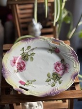 Vintage German Lusterware Porcelain Handled Serving Plate Rose Design picture