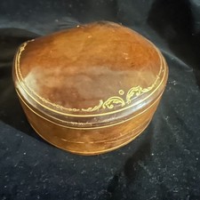 Vtg ITALIAN GENUINE LEATHER Clam Shell Box ANTIQUE Velvet ITALY Watch/Jewelry picture