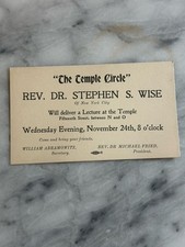 Rev Dr Stephen S Wise Temple Circle Postal Card Lecture Invitation NYC c1905 picture