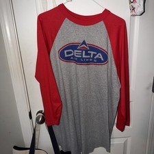RARE 90’s Delta Airlines Vintage Baseball Style Logo Shirt Men’s XL~Made In USA picture