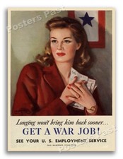 Women “Get A War Job” 1944 Vintage Style WW2 War Poster - 24x32 picture