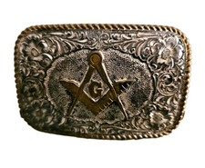 VTG Freemason Masonic Crumrine Heavy Silver Plate G Compass Belt Buckle Western picture