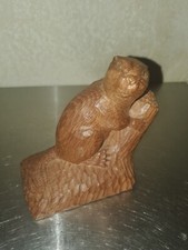 Vintage Carved Beaver On Stump Figurine  picture