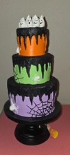 GHOULISH 3 TIER HALLOWEEN FAUX CAKE PEDESTAL STAND CRAFT DAMAGED REPAIR AS IS picture
