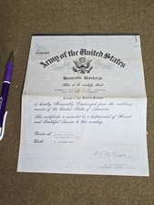 WWII Honorable Discharge Certificate Named to Sacos SEE DESC picture