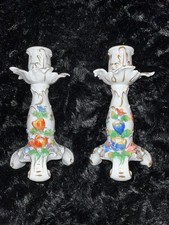 Vtg Sandizell Dresden Germany Porcelain Candlesticks Pair Applied Flowers Gilt picture