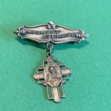 Rare Vintage Highest Average Catholic Brooch Award Pin C Clasp Silver-tone picture