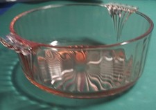 Depression Glass Pink 5 Inch Bowl Raised Ribbed Inside & Exterior. Has Handles   picture