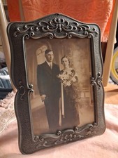 Antique Art Nouveau Embossed Metal Picture Frame Victorian Picture   GEL PHOTO picture