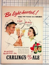 1952 Carling's Red Cap ALE Beer Vintage Magazine Ad Couple Toasting picture