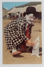 Frankie Saluto Clown Feeding Rabbit Postcard w/ Autograph Ringling Bros picture