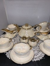 Art Deco 32 Oz Teapot, Sugar, Creamer, Cups Saucers 22 K. Pearl China Co picture