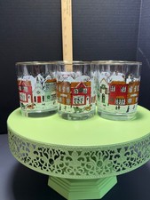 5- VTG Libbey Winter Village Christmas Rocks Glasses Set of 5 picture