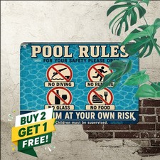 No Diving No Peeing Pool Rules Sign Outdoor Swim Area Decor Metal Plaque picture