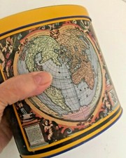 Vtg VINCENZO INTERNATIONAL Blue Gold WORLD MAP Oval TIN Litho CAN BOX Cherubs picture