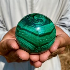 395G Rare Natural Malachite quartz hand Carved sphere Crystal Healing picture