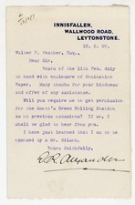 1907 Leytonstone London Political Letter Knott’s Green Signed poll ER Alexander picture