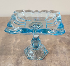 VTG BEAUTIFUL Indiana Glass Blue Square Pedestal Trinket/Jewelry/Candy Dish picture