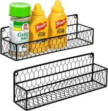 MyGift Wall Mountable Spice Rack Shelf Organizer, 12-Inch Set of 2, Black  picture