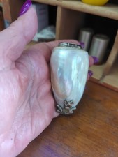 Antique Victorian Mother Of Pearl & Silver Snuff Box Bottle Jar Sea Shell picture