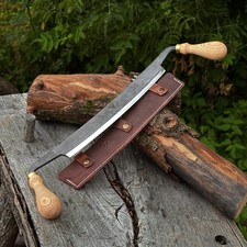 Large Drawknife Hand Forged Woodworking Draw Knife 52100 Steel Leather Sheath picture