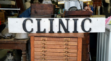 Antique Wood CLINIC Original Medical Trade Sign Hospital Vintage Insane Asylum picture