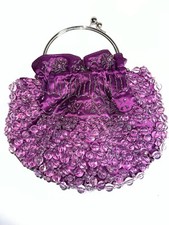 Vintage handbag Beaded & fabric design Short metal handle with chain strap picture