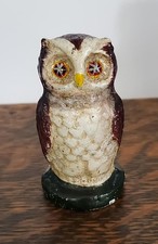 Vintage Miniature Painted Cast Iron Owl Figurine Paperweight Witch Familiar Goth picture